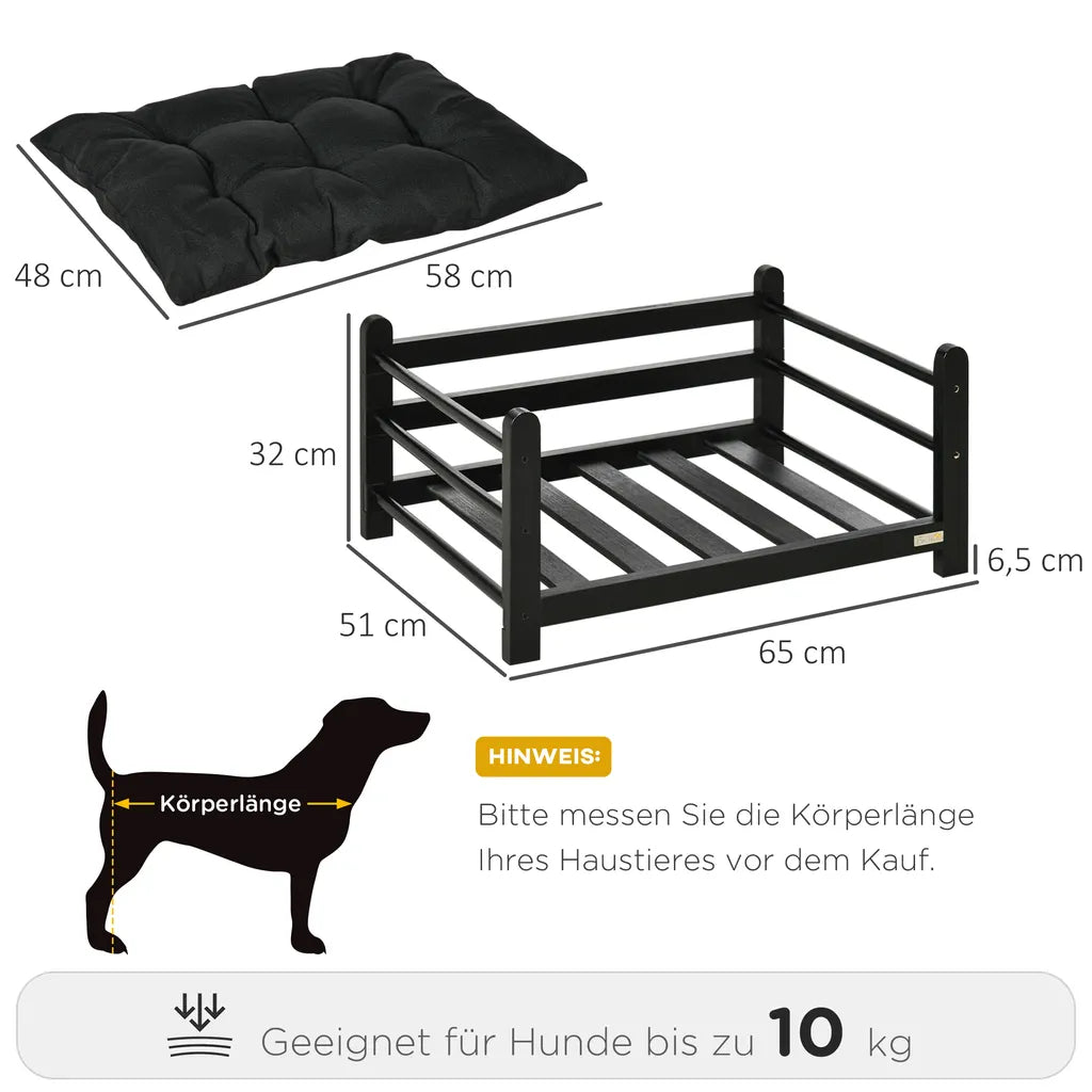 PawHut Erhöhtes Hundebett Mit Kissen Holzrahmen Haustierbett Hundeschlafplatz Für Kleine Hunde Schwarz 65 X 51 X 32 Cm