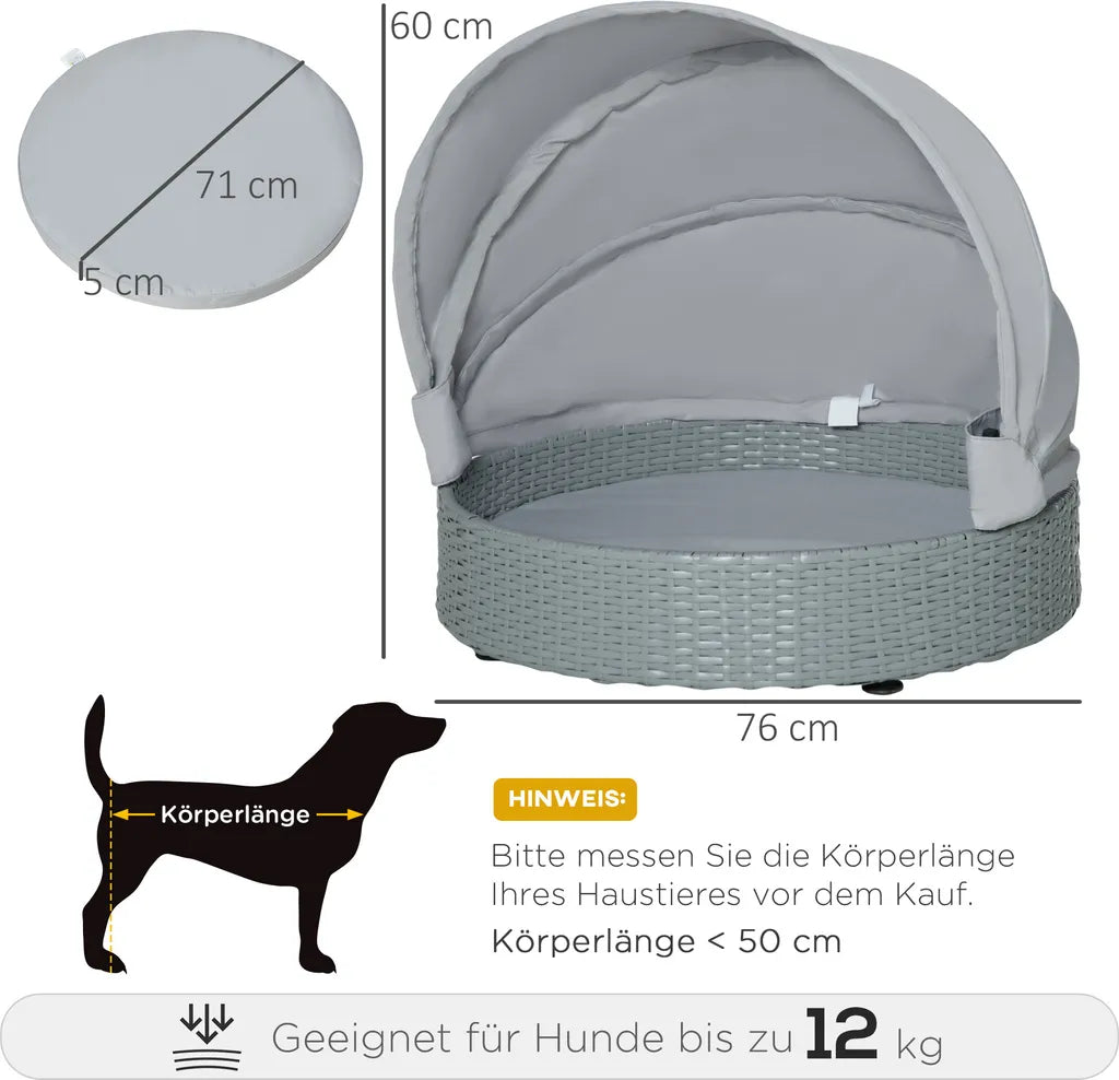 Pawhut Rattan Hundehütte Mit Kissen Hundehaus Haustierbett Hundebett Hundematratze Hundekorb Hundesofa Hunde Katzen Outdoor Grau 76 X 76 X 60 Cm