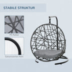  PawHut Rattan Hundehütte Mit Kissen Hundehaus Haustierbett Katzenhaus Katzenkorb Katzenhöhle Hängesessel Hängematte Für Hunde Katzen Outdoor Grau+Schwarz 60 X 53 X 76 Cm