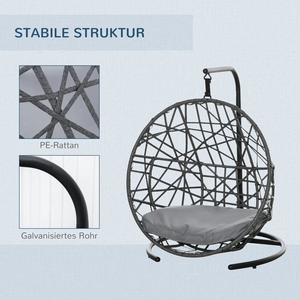  PawHut Rattan Hundehütte Mit Kissen Hundehaus Haustierbett Katzenhaus Katzenkorb Katzenhöhle Hängesessel Hängematte Für Hunde Katzen Outdoor Grau+Schwarz 60 X 53 X 76 Cm