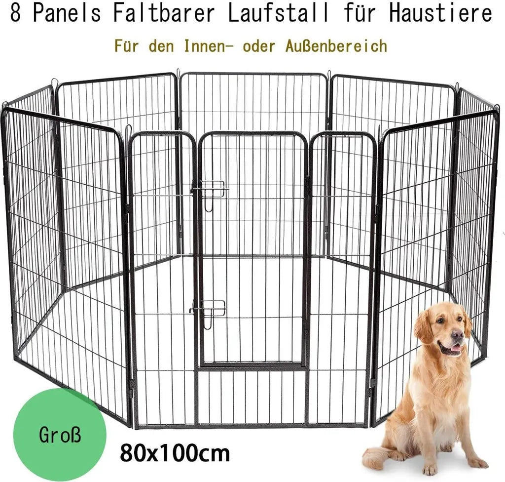  COSTWAY 8-teiliger Welpenlaufstall Welpenzaun Welpenkaefig Tier Laufgitter Hundegehege Absperrgitter Mit Abschliessbarer Tuer, Fuer Hund, Katze Und Kaninchen, Schwarz