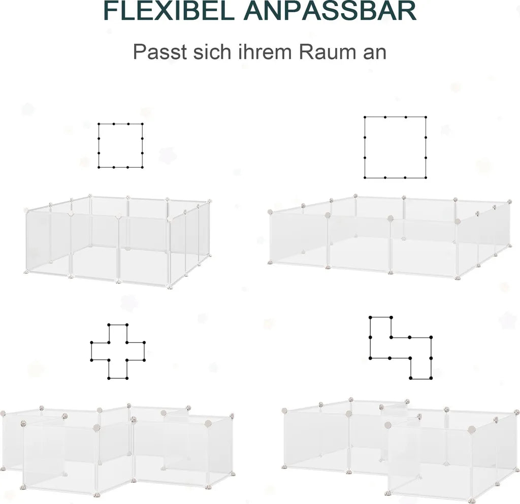  PawHut Freilaufgehege Laufgitter DIY Freigehege Gittergehege Absperrgitter Kleine Haustiere Laufstall Für Innen 12 Platten Weiß Metall PP-Harz 105 X 105 X 45 Cm