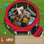  LOVPET® Welpenlaufstall Tierlaufstall Faltbar Für Kleintiere Hunde, Katzen Inkl. Hundenapf Hundelaufstall Freigehege Oxfordgewebe Pop-up System Indoor & Outdoor, Farbe:Rot / Beige
