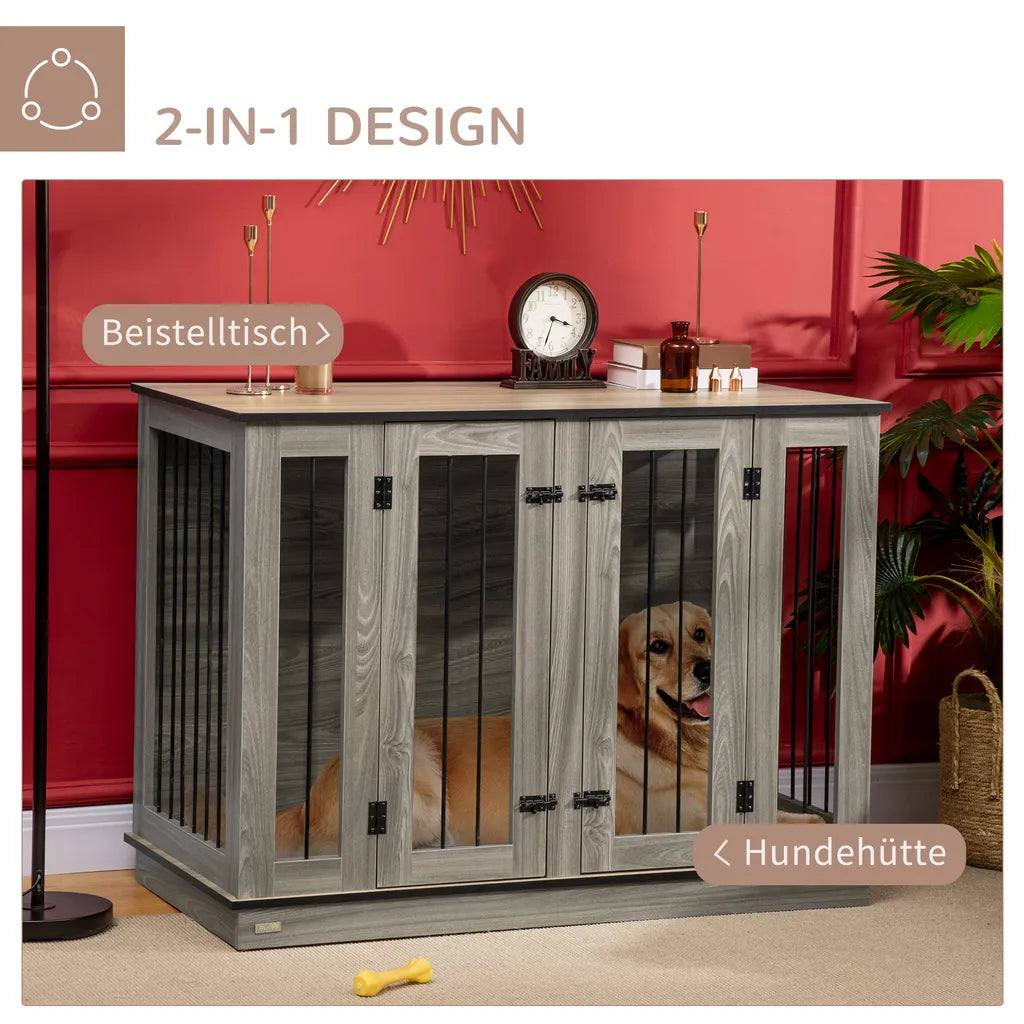  Pawhut Hundekäfig Schrank Haustierkäfig Mit Herausnehmbarem Trennwand Tierkäfig Hundehütte Mit Tischoberfläche Hundebox Innen Spanplatte Dunkelwalnuss+Eiche 120 X 60 X 88,5 Cm