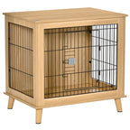  PawHut Hundekäfig Aus Holz Transportbox Mit Tischoberfläche Erhöhtes Design Hundebox Transportkäfig Innen Zuhause Tierkäfig Haustier Natur 81 X 58,5 X 76 Cm