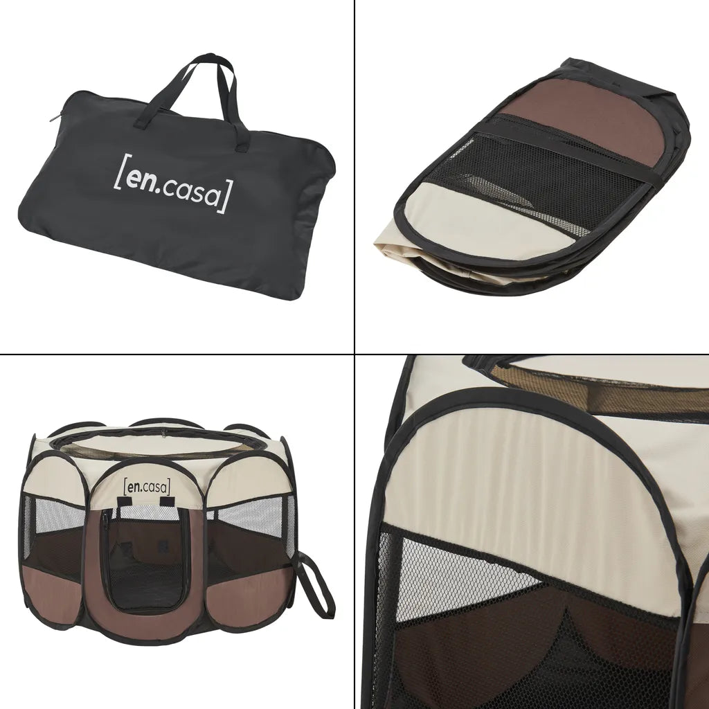  Hundelaufstall Telford 58 X 91 X 91 Cm Tierlaufstall Für Innen- Und Außenbereich Welpenlaufstall Hundehütte Braun / Cremefarben