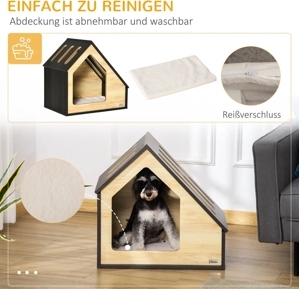  Pawhut Hundehütte Aus Holz Indoor Katzenhöhle Katzenhaus Hundeschlafplatz Mit Kissen Hundehaus Hundehöhle Mit Schrägem Dach Für Kleine Hunde Bis 8 Kg 60 X 40 X 59,2 Cm