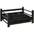  PawHut Erhöhtes Hundebett Mit Kissen Holzrahmen Haustierbett Hundeschlafplatz Für Kleine Hunde Schwarz 65 X 51 X 32 Cm