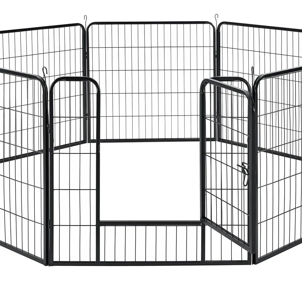  Juskys Welpenauslauf Plus 160 X 160 X 80 Cm – Welpenlaufstall 8-teilig Aus Metall – Freigehege Mit Tür – Welpengitter Für Hunde, Hasen & Kleintiere