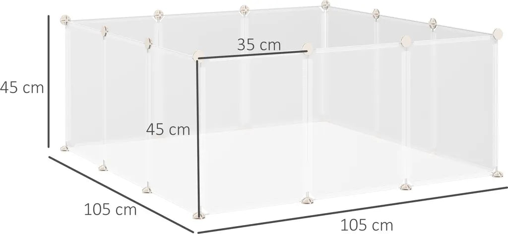  PawHut Freilaufgehege Laufgitter DIY Freigehege Gittergehege Absperrgitter Kleine Haustiere Laufstall Für Innen 12 Platten Weiß Metall PP-Harz 105 X 105 X 45 Cm