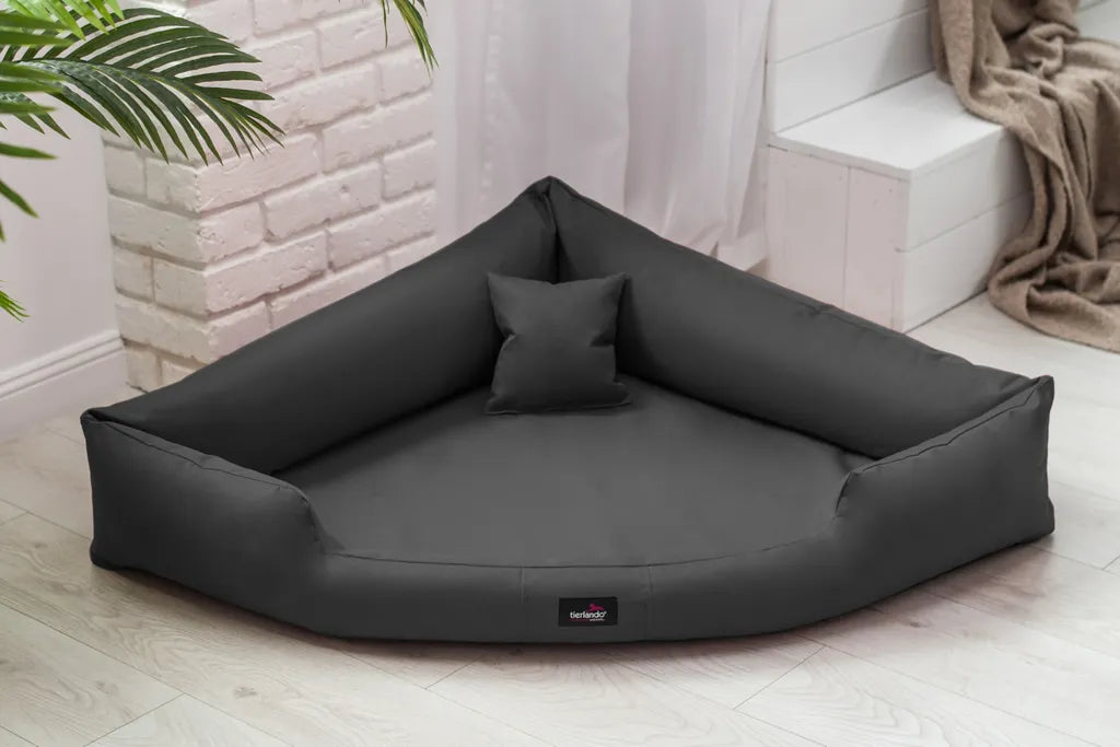  Tierlando TRIVIA | Komfort Eckhundebett Robustes Polyester Hundebett Hundesofa - A) Größe: TR5-120cm | B) Farbe: 02/Graphit