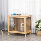  PawHut Hundekäfig Aus Holz Transportbox Mit Tischoberfläche Erhöhtes Design Hundebox Transportkäfig Innen Zuhause Tierkäfig Haustier Natur 81 X 58,5 X 76 Cm