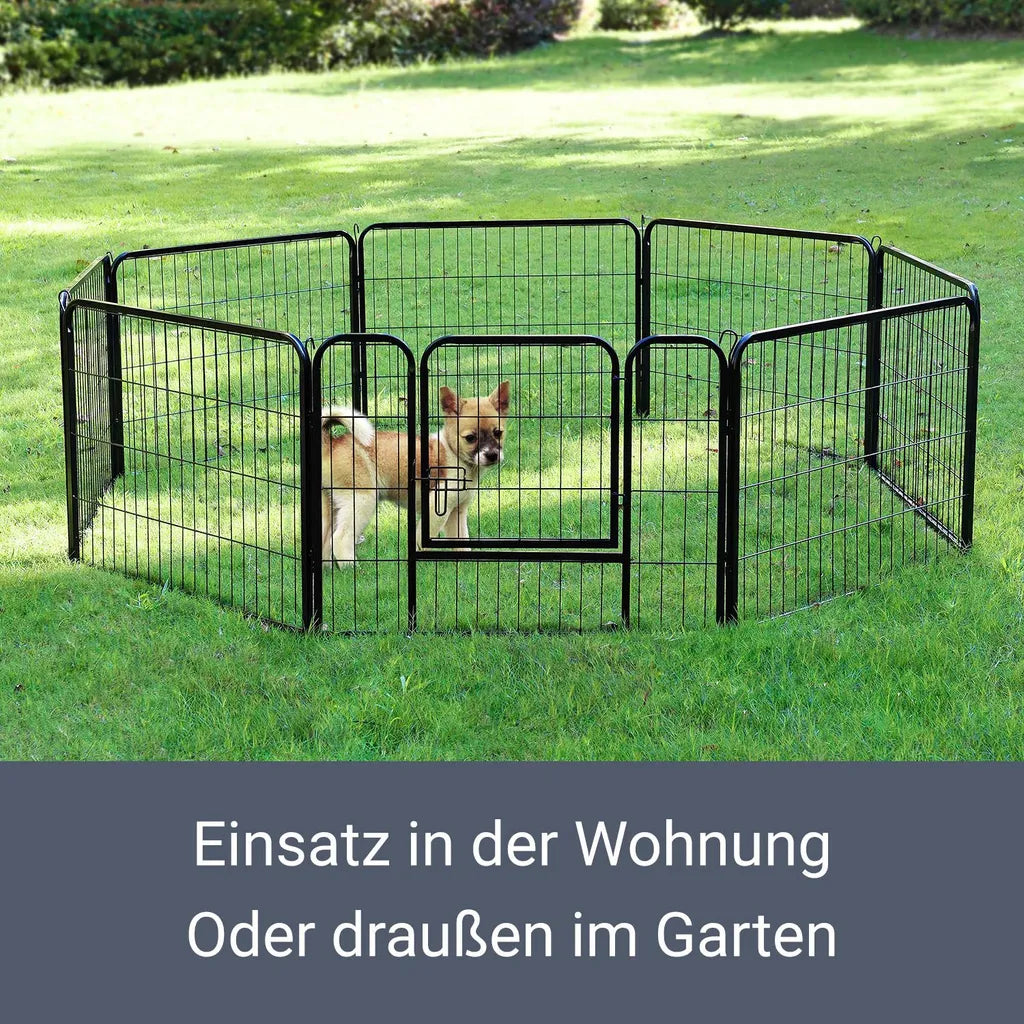  Juskys Welpenauslauf 160 X 160 X 60 Cm – Welpenlaufstall 8-teilig Aus Metall – Freigehege Mit Tür – Welpengitter Für Hunde, Hasen & Kleintiere