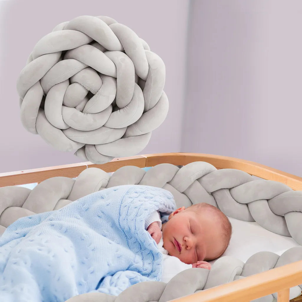  Wolketon Bettschlange Geflochtene Bettumrandung, Babybett Nestchenschlange Stossfaenger Dekoration, Fuer Krippe Kinderbett, Weiche PP Baumwolle Kantenschutz Kopfschutz Handgemacht Laenge 3M Grau