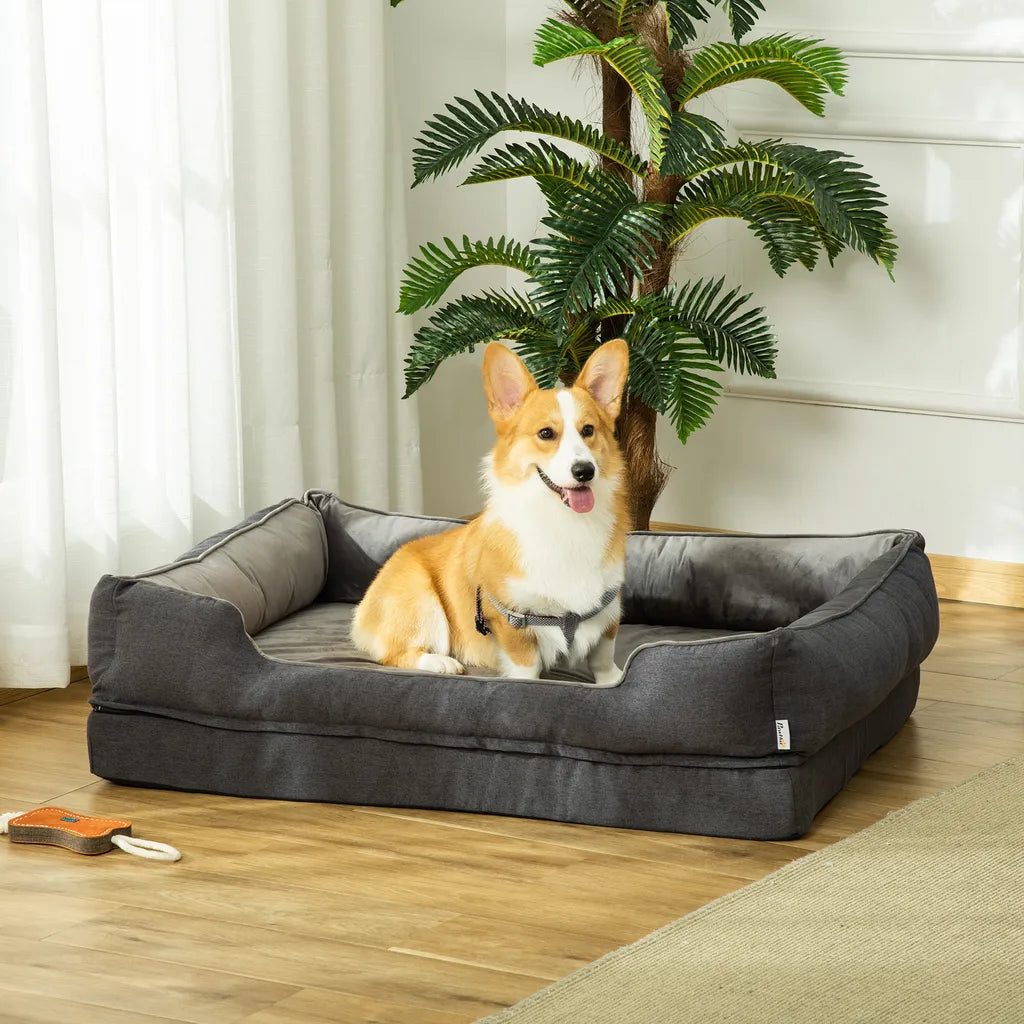  PawHut Hundebett Hundematte Haustierbett Hundematratze Bezug Abnehmbar Waschbar Hundebett Tierbett Hundesofa Haustierbett Für Hunde Katzen Memory-Schaum Grau 110 X 85 X 28 Cm