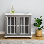  PawHut Hundekäfig Aus Holz Mit Tischoberfläche Schrank Kissen Erhöhtes Design Hundebox Hundehütte Hundekisten Für Mittelgroße Kleine Hunde Beistelltisch Design Innen Grau+Weiß 85 X 55 X 75 Cm