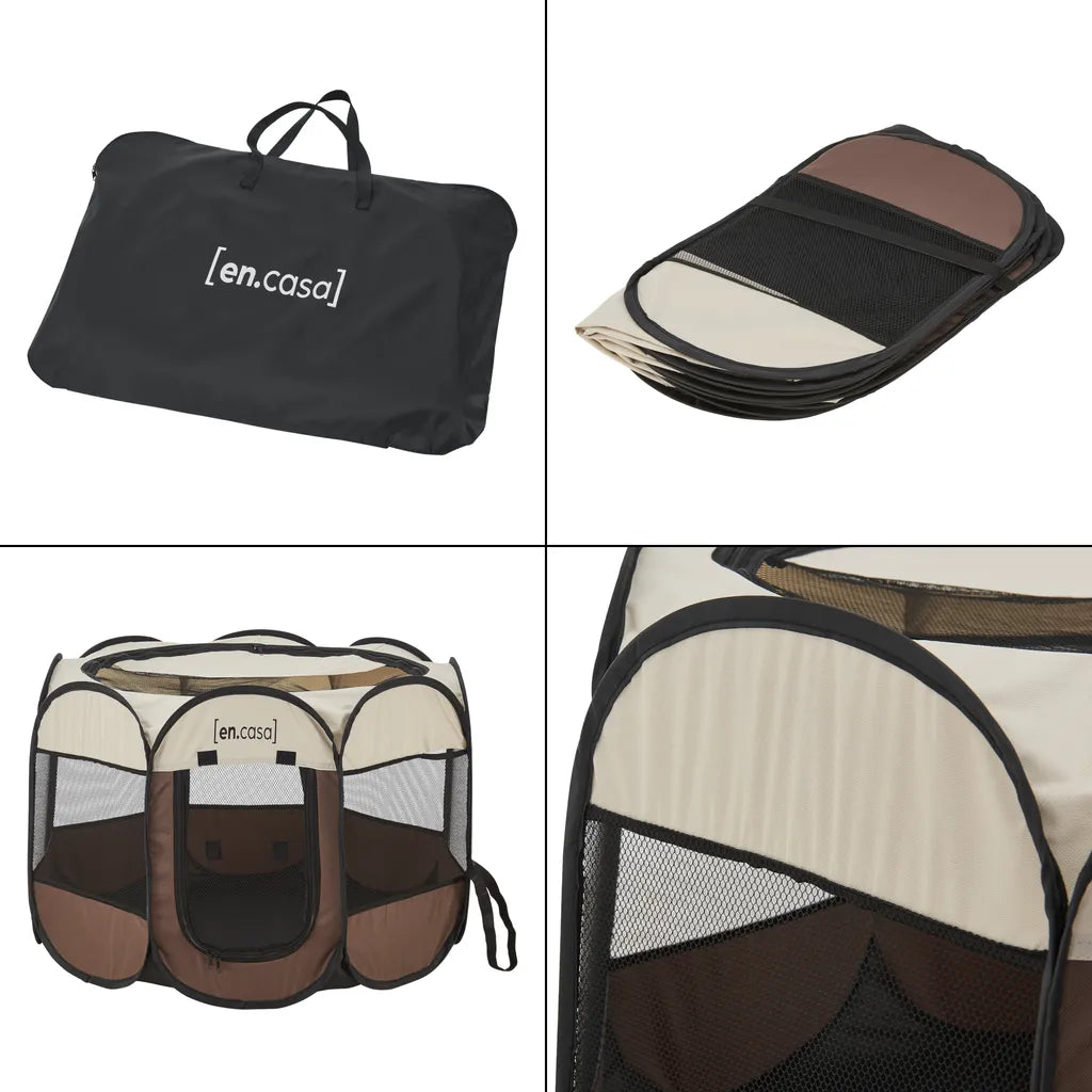  Hundelaufstall Telford 43 X 74 X 74 Cm Pop Up Tierlaufstall Für Innen- Und Außenbereich Welpenlaufstall Hundehütte Braun / Cremefarben