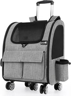  Pecute Pet Stroller 2 In 1 Hunde-Transportboxen,Hunderucksack Mit Trolley Abnehmbarer Faltbarer Hundetrolley Mit Fensterbis 15 Kg,Grau