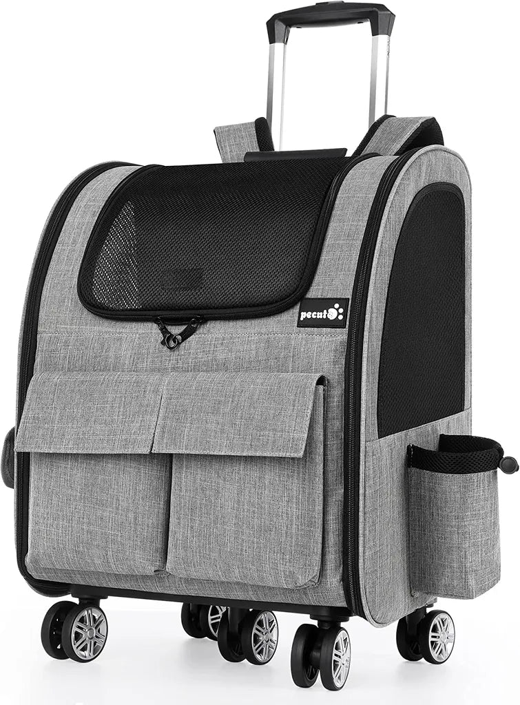  Pecute Pet Stroller 2 In 1 Hunde-Transportboxen,Hunderucksack Mit Trolley Abnehmbarer Faltbarer Hundetrolley Mit Fensterbis 15 Kg,Grau