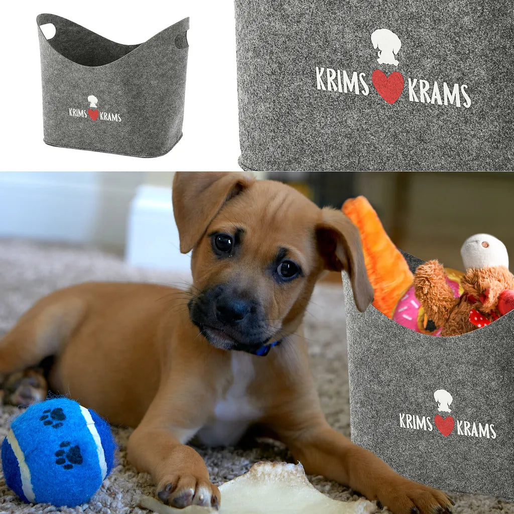  Aufbewahrungskorb "Hundekopf" Hundespielzeug Aufdruck 34x32x22cm Hellgrau Hund Ordnungskorb Filzbox