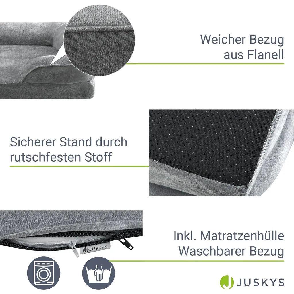  Juskys Hundebett Sheena XL Orthopädisch, Waschbar & Rutschfest – 105 X 82 X 17 Cm– Hundesofa Flauschig Große Hunde Grau – Haustierbett Hundesofa