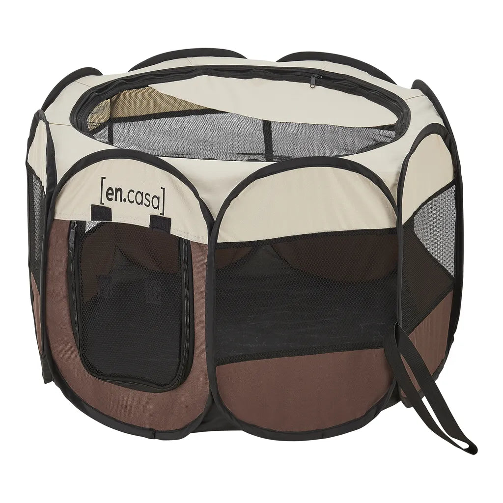 Hundelaufstall Telford 58 X 91 X 91 Cm Tierlaufstall Für Innen- Und Außenbereich Welpenlaufstall Hundehütte Braun / Cremefarben