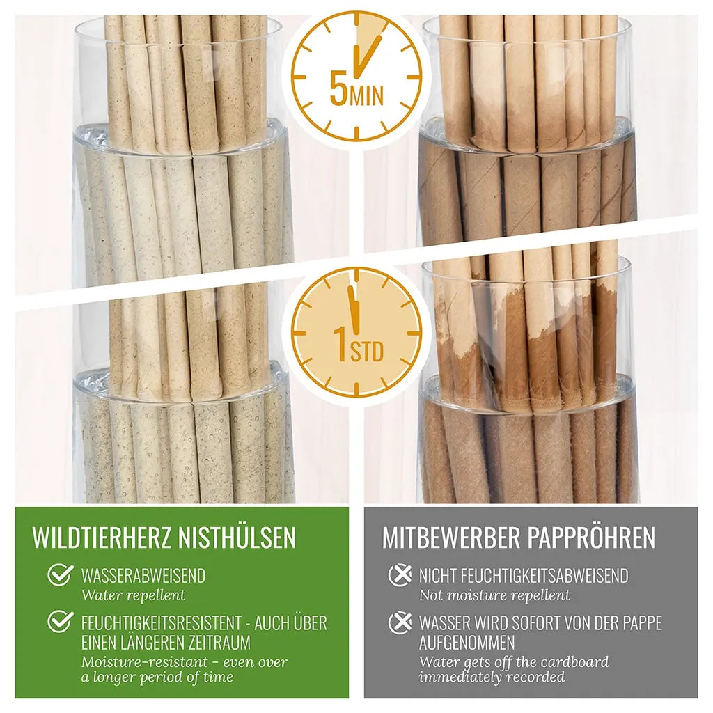  Wildtier Herz I 200 Insektenhotel Nisthülsen Ø 8mm, Längere Lebensdauer Als Pappröhrchen Aus Papier, Niströhren Füllmaterial Nisthilfe Bienen, Wildbienen