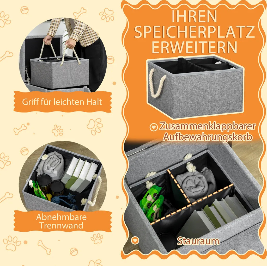  PawHut Hundetreppe 2 In 1, 4 Stufige Katzentreppe, Haustiertreppe Mit Stauraum, Hocker, Tiertreppe, Haustierrampe, Für Sofa, Bett, Polyester, Hellgrau, 84 X 45 X 49 Cm