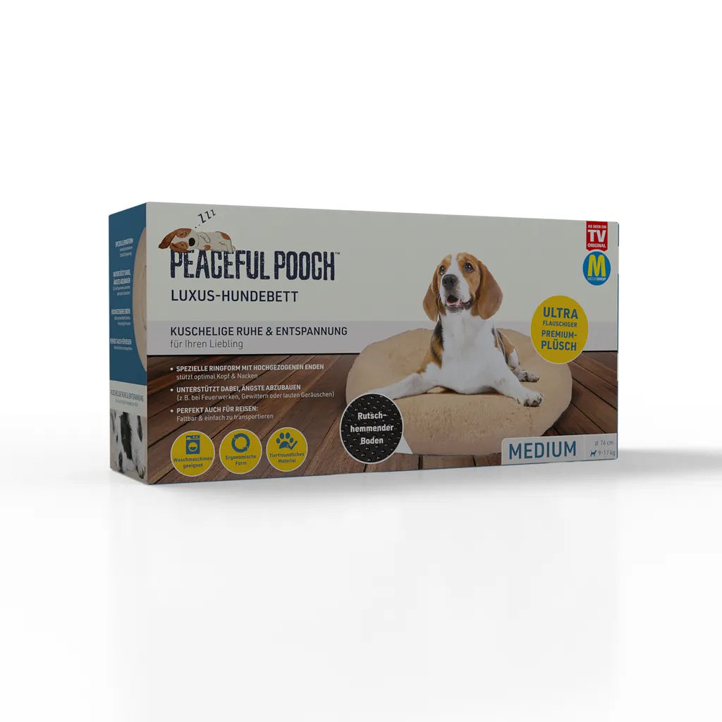  Peaceful Pooch M - Flauschiges Hundebett - 76cm Durchmesser - Faltbar - In Versch. Größen - Katzenbett - Waschbar - Herausnehmbare Polsterung - Entspannt Gelenke & Muskeln - Anti-Rutsch-Noppenboden