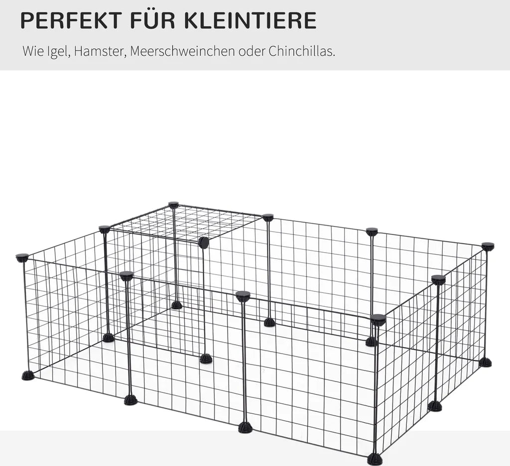  PawHut Gittergehege Freigehege Laufgehege Für Kleintiere Laufstall Kleintierkäfig Metallgitter Flexibel Umformbar Schwarz 106 X 73 X 36 Cm