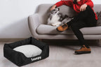  Personalisiertes Hundebett Mit Namen Bedruckt Waschbares Hundesofa Mit Rand Und Wendekissen, Hundekissen Aus Cordura, Grau Auf Schwarz 60x55 [123]