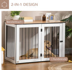  Pawhut Hundekäfig Schrank Haustierkäfig Tierkäfig Für Große Hunde Hundehütte Mit Tischoberfläche Hundebox Innen Spanplatte Dunkelwalnuss+Weiß 106 X 60 X 76 Cm