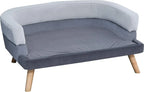  PawHut Hundesofa Mit Rückenlehne, Haustiersofa Mit Holzbeinen, Hundebett Weichem Bezug Katzensofa Grau 86,5x 61x36 Cm