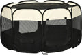  PawHut Welpenlaufstall Tierlaufstall Faltbarer Welpenauslauf Freigehege Laufstall Aus Oxfordstoff Für Kleine Hunde Und Katzen Wasserdicht Tragbar Cremeweiß+Schwarz 118 X 118 X 62 Cm