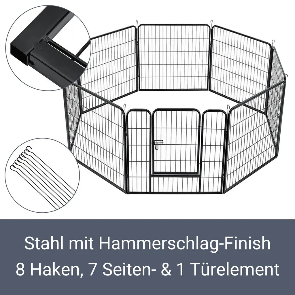  Juskys Welpenauslauf Plus 160 X 160 X 80 Cm – Welpenlaufstall 8-teilig Aus Metall – Freigehege Mit Tür – Welpengitter Für Hunde, Hasen & Kleintiere