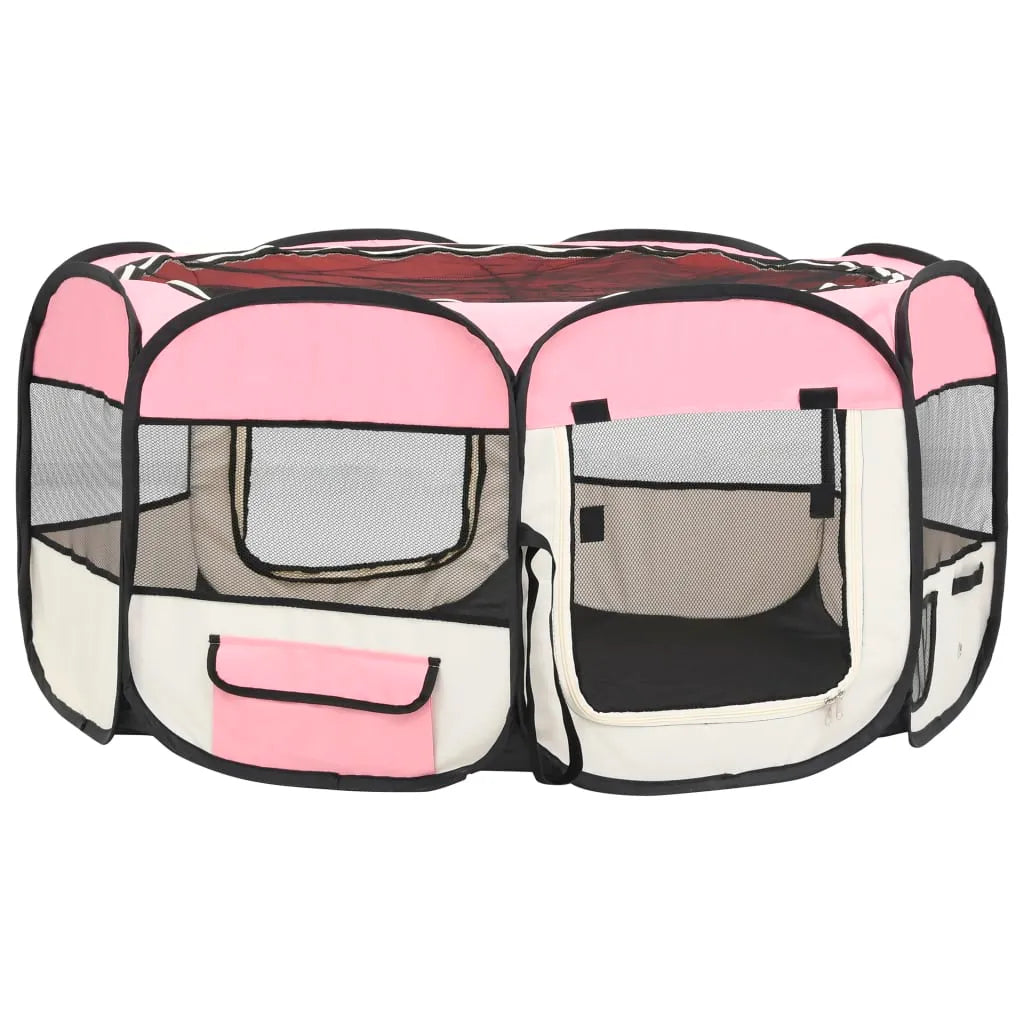 VidaXL Faltbarer Welpenlaufstall Mit Tragetasche Rosa 145x145x61 Cm