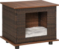  PawHut Rattan Hundehütte Hundehaus Mit Kissen Hundehöhle Hundematratze Haustierbett Für Drinnen Und Draußen Spanplatte Braun 60 X 44 X 51,5 Cm
