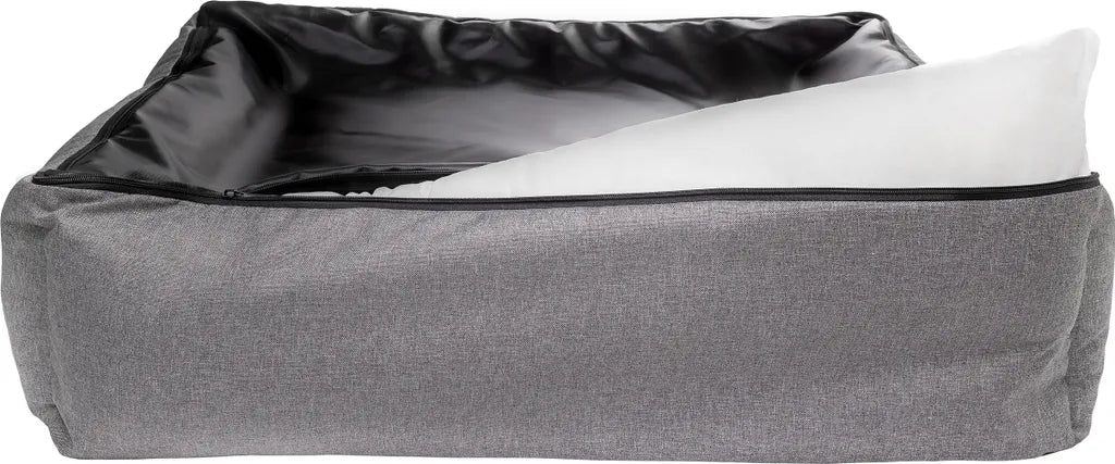  Hundebett Waschbares Hundesofa Mit Rand Und Wendekissen, Hundekissen Aus Cordura Und Samt, Grau Und Flachs 85x70 [123]