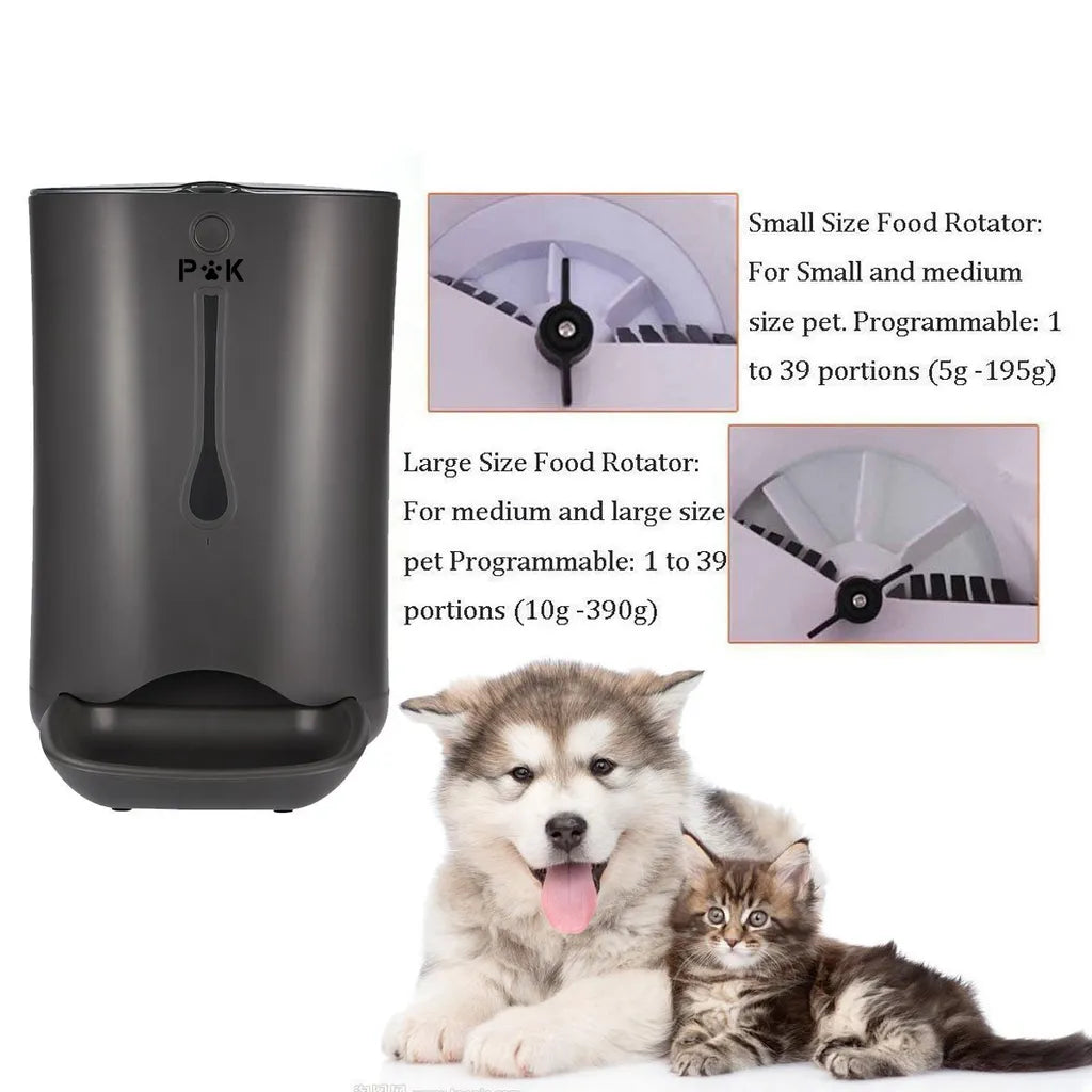  P&K 6,5L Automatischer Futterautomat Für Katzen Und Hunde Mit LCD, 8s Soundaufnahmefunktion, 1-4 Mahlzeiten Pro Tag, Schwarz