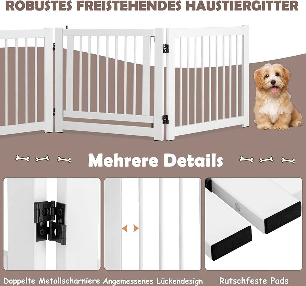  COSTWAY 3-teiliges Absperrgitter Hunde Mit Tor, 61cm Hoch Schutzgitter Holz Klappbar, Treppengitter Hundeabsperrgitter Türschutzgitter
