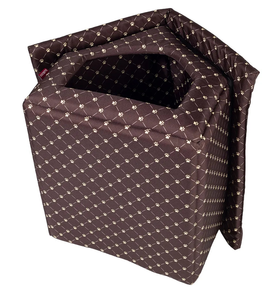  Elegant Hundehöhle, Hundehütte | Größe XL: 44 X 55 X 43 Cm | Farbe: Braun - Muster: Pfoten