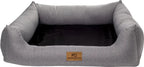  Hundebett Waschbares Hundesofa Mit Rand Und Wendekissen, Hundekissen Aus Cordura Und Samt, Grau Und Flachs 85x70 [123]