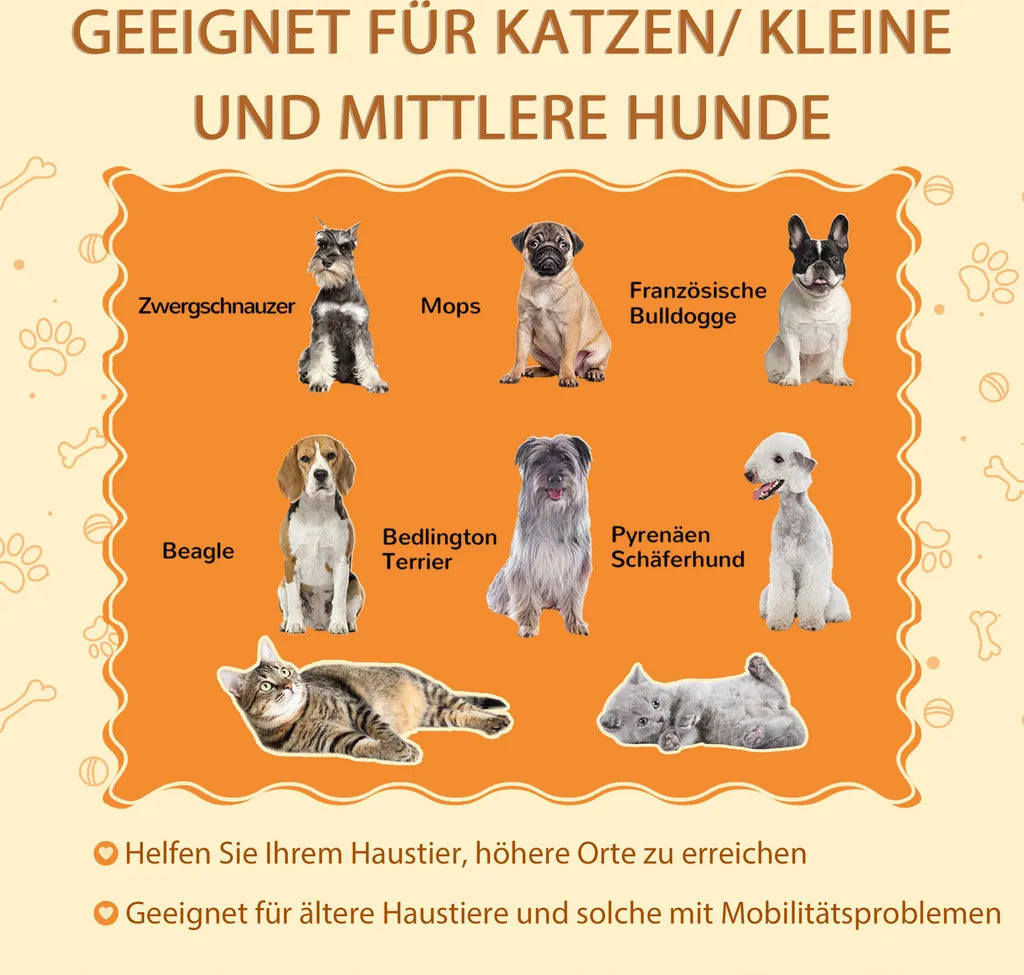  PawHut Hundetreppe 2 In 1, 4 Stufige Katzentreppe, Haustiertreppe Mit Stauraum, Hocker, Tiertreppe, Haustierrampe, Für Sofa, Bett, Polyester, Hellgrau, 84 X 45 X 49 Cm