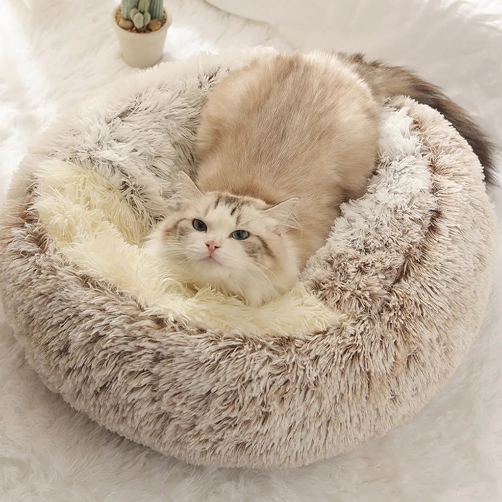  Hundebett Katzenbett Flauschige Langer Plüsch Warmer Schlafsack Rundes Haustierbett Rosa M