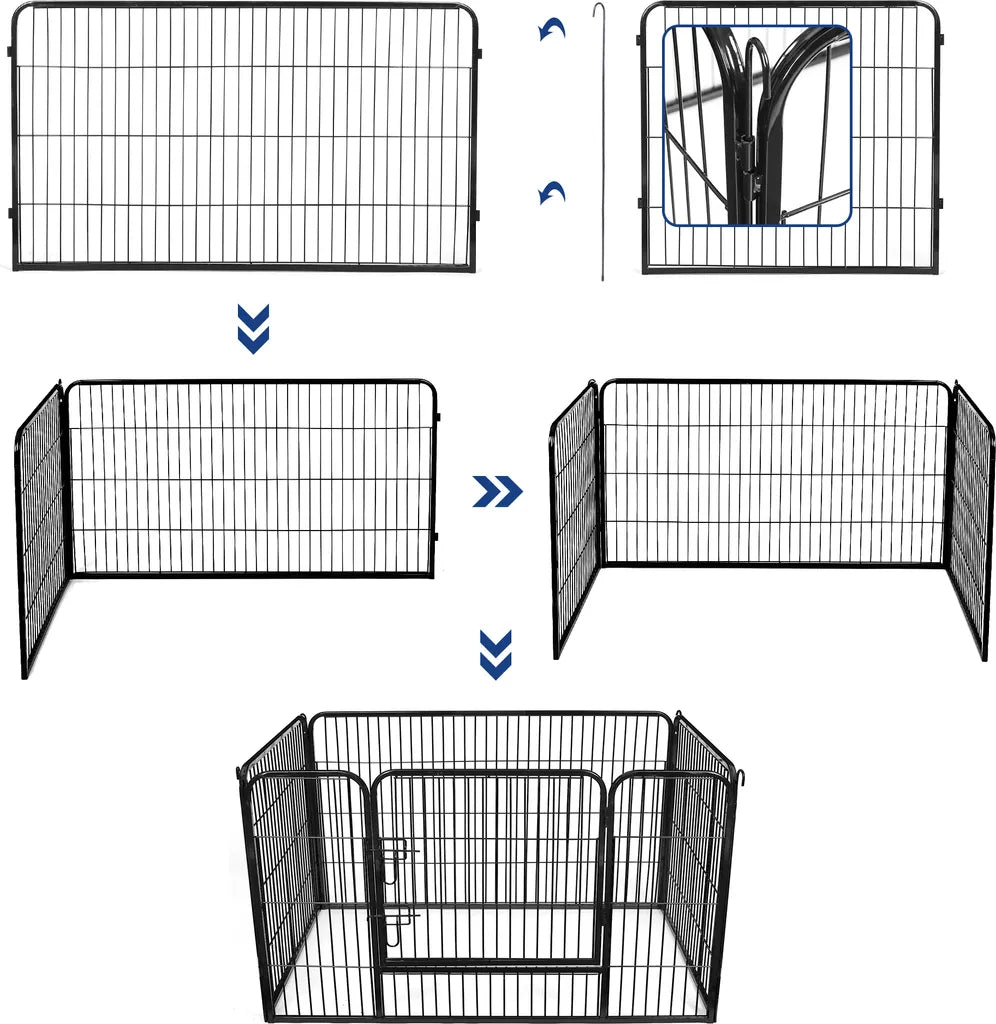  FEANDREA Welpenauslauf Aus Metall 122 X 80 X 70 Cm Welpengitter Welpenzaun Freilaufgehege Tierlaufstall Für Hunde Schwarz PPK04BK