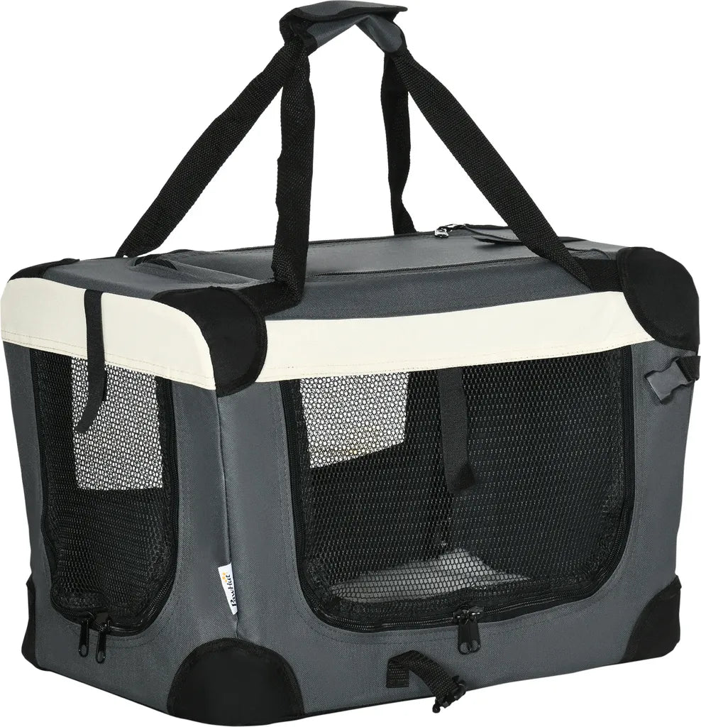  PawHut Hundetasche Transporttasche Faltbare Hundebox Mit Kissen Hundetragetasche Für Kleine Hunde Reisetasche Haustierrucksack Outdoor Oxfordstoff Grau+Schwarz 50,5 X 33,5 X 35 Cm
