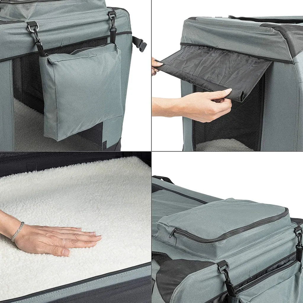 ONVAYA® Faltbare Transportbox Für Hunde & Katzen | XL | Faltbare Hundebox Oder Katzenbox Für Auto & Zuhause | Farbe Grau Schwarz