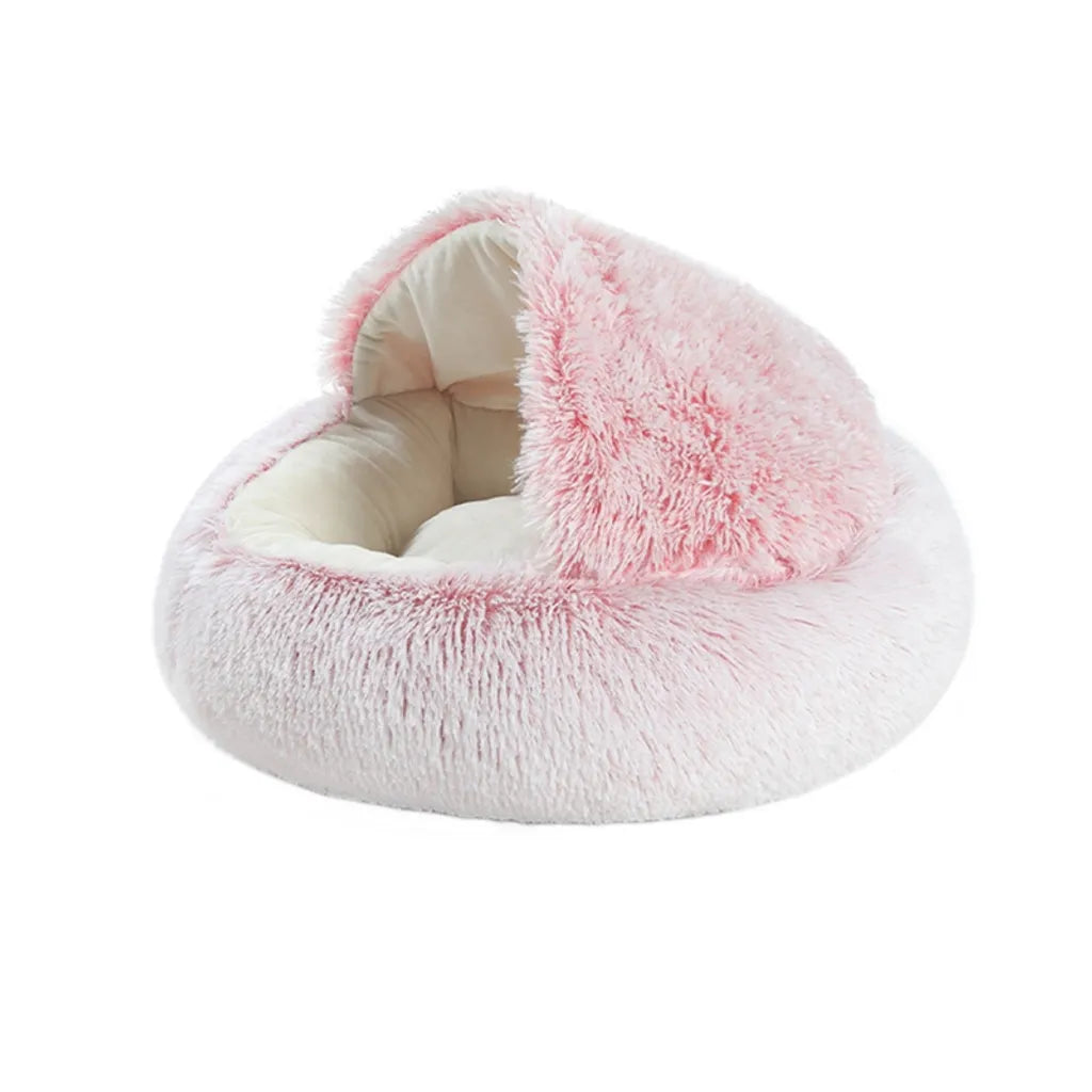  Hundebett Katzenbett Flauschige Langer Plüsch Warmer Schlafsack Rundes Haustierbett Rosa M