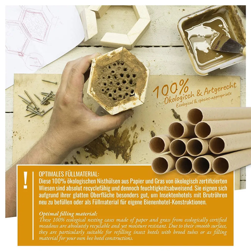  Wildtier Herz I 200 Insektenhotel Nisthülsen Ø 8mm, Längere Lebensdauer Als Pappröhrchen Aus Papier, Niströhren Füllmaterial Nisthilfe Bienen, Wildbienen