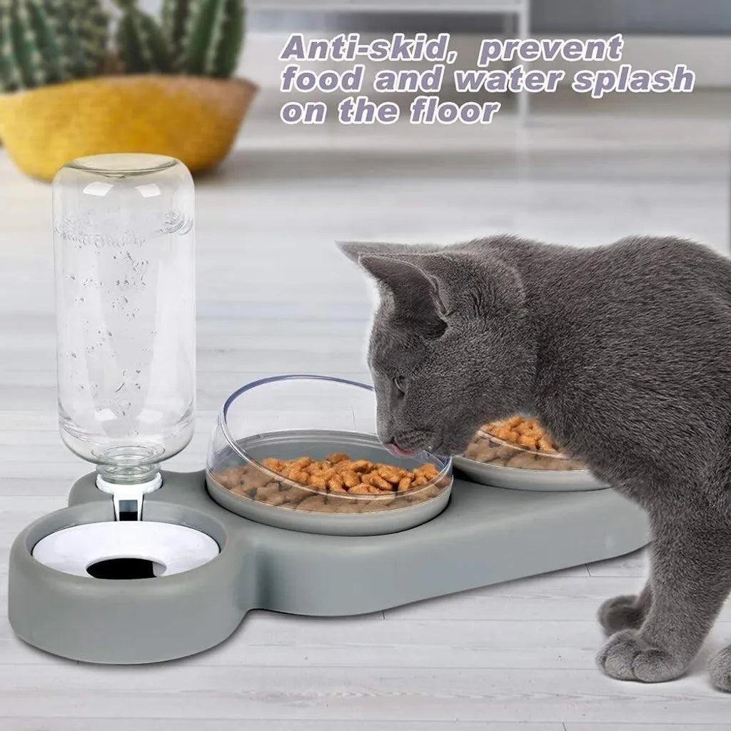  Doppelnapf Für Katzen,15 ° Neigung Anti-Erbrechen Katzenschüssel,3 In 1Futternapf Katzen,mit Automatischem Wasserspender，Doppelte Futternapf Kleine Und Mittlere Katzen Und Hunde